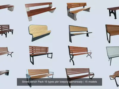 Street bench Pack 15 types pbr lowpoly gameready