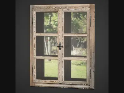 Old Painted Wood Window 3D model