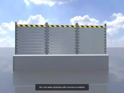 Flood-Protection-Wall with Concrete Foundation 3m all Versions 3D Model Pack