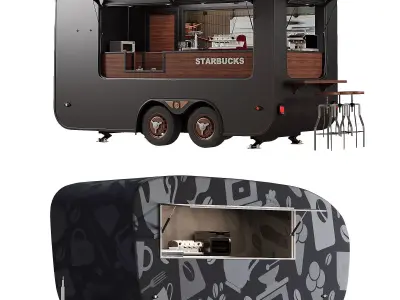Coffe Truck Low-poly 3D model