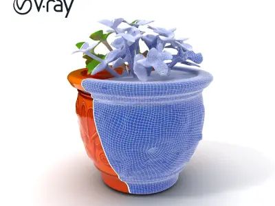 Decorative Flower Pot with Plant Model Pack Low-poly 3D model