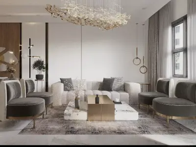 NEW CLASSIC LIVING ROOM Low-poly 3D model