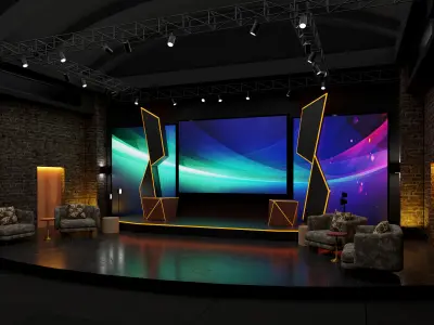 TV Studio Virtual Set Modern Broadcast and Talk Show Stage Low-poly 3D model