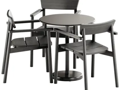 Pevero Chair by Unopiu and Linear Steel Cafe Table by Muuto 3D model