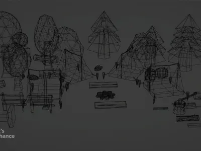 Camp 3D Model - Low Polygon Camp Asset Pack Low-poly 3D model
