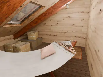 The attic room with the large bookshelf 3D model