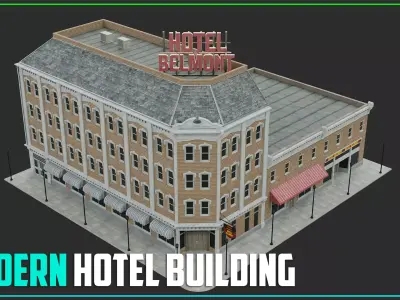 Modern Hotel Building Low-poly 3D model