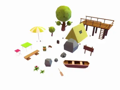 Cartoon Camping Pack Low-poly 3D model