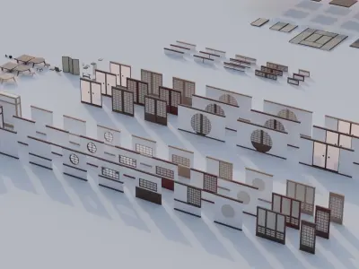 Low Poly Japanese Modular House Interior Pack Low-poly 3D model