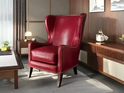 Classic Red Leather Wingback High Architectural Visualization 3D model