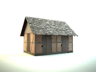 Barn wooden cottage with roof 3D model