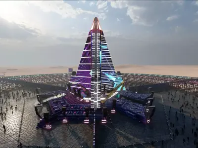 Realistic low poly Music Festival -social distancing Concept Low-poly 3D model