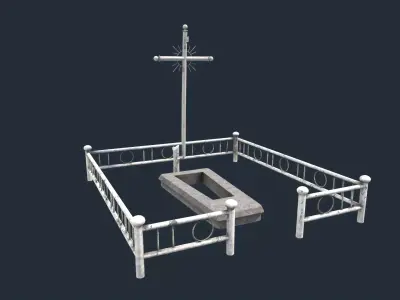 White Fenced Grave Low-poly 3D model