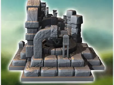 Set of three stone ritual altars with arches and columns 2 - Med 3D print model
