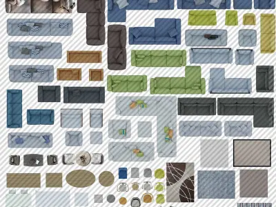 2D FurnitureFloor Plans collection and Bonus Full House PSD PDF  Texture