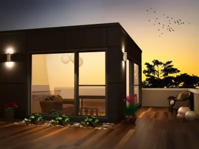 Exterior modern house at dusk Low-poly 3D model