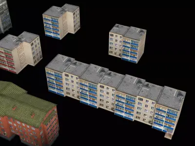 dilapidated apartment building series Low-poly 3D model