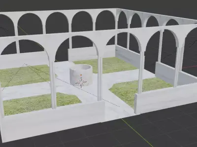 cloister garden with arches and grass Free 3D model