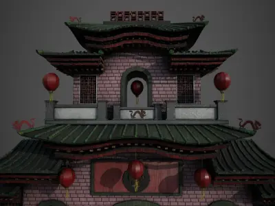 Chinese temple Low-poly 3D model