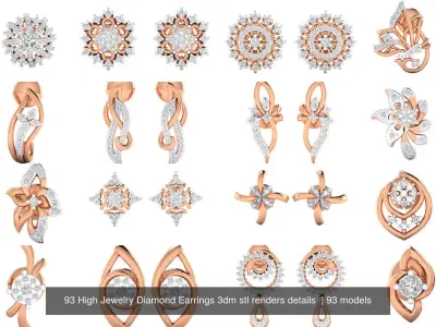 93 High Jewelry Diamond Earrings 3dm stl renders details  3D Model Pack