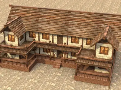 village house medieval time house 3d low poly Low-poly 3D model