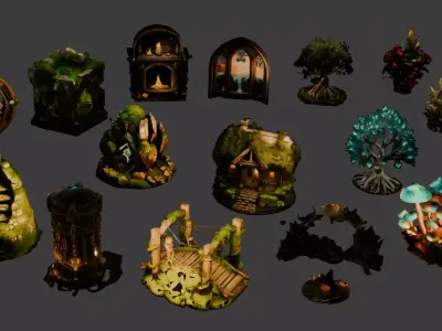 Fantasy World Structures and Nature Stylized 3D Asset Pack 3D model