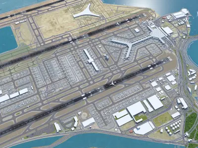 Hong Kong Airport 10km Low-poly 3D model