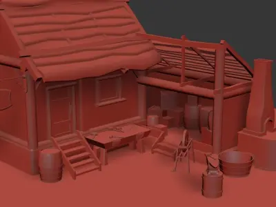 Medieval Smithy with Forge Whetstone Tools Storage and Anvil 3D model