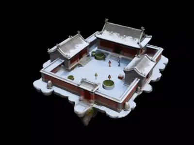 courtyard snow scenery 3D model