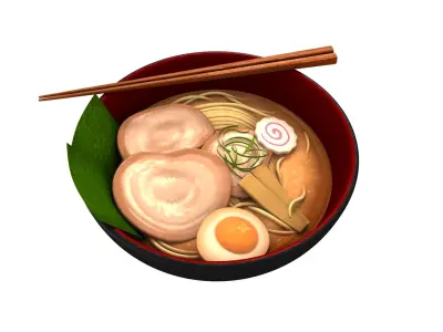 Ramen bowl with leaf 3D model