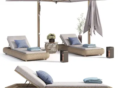 Lounger with Cantilever Umbrella 3D model