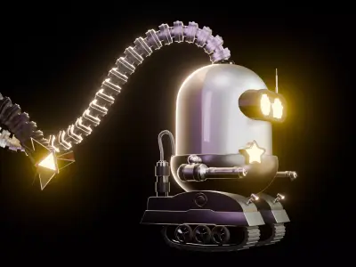 worrior Robot with Articulated Claw Arm Low-poly 3D model