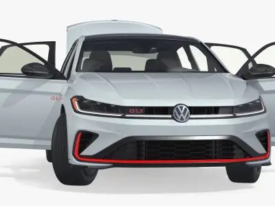  2025 Volkswagen Sedan Jetta GLI Vehicle Light Gray Rigged for Maya 