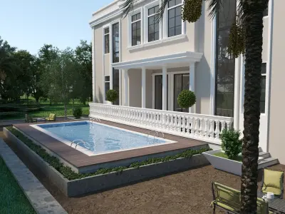 Classic villa corona with 3d grass 3D model