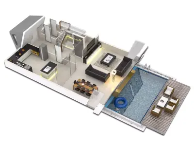 SketchUp 2018 and V-Ray 3D Floor Plan with textures-materials 3D model