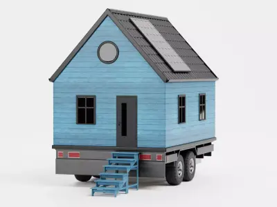 Tiny House V3 - Cabin with Solar Panel Low-poly 3D model