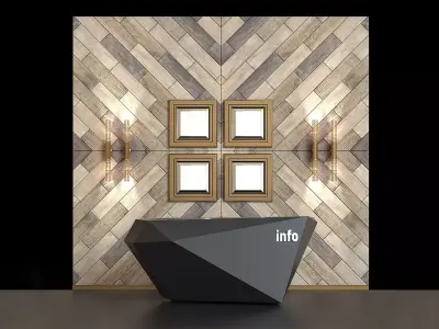 Reception wooden wall with four light fixtures 3D model