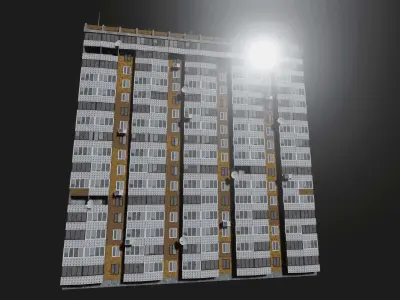 Khrushchyovka residential building with balconies Low-poly 3D model