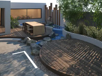 House Front garden with pool and parking area Low-poly 3D model