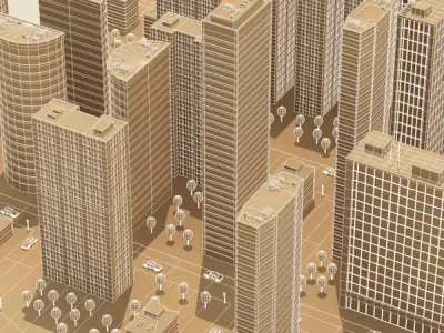 City on river 3D model