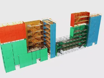 Scaffolding Construction Site 3D Model Safety Net Scaffold Low-poly 3D model