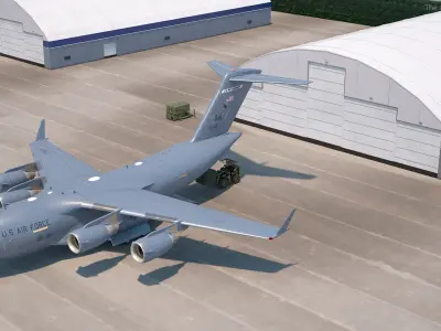  Forklift Loads Cargo to the Boeing C17 Globemaster III Rigged 