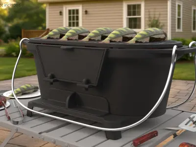  Portable Charcoal Fish Grill Black 