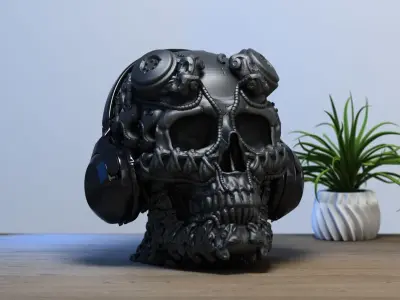 Robot Skull Headphone Stand  Cyborg Headset Stand  3D print model