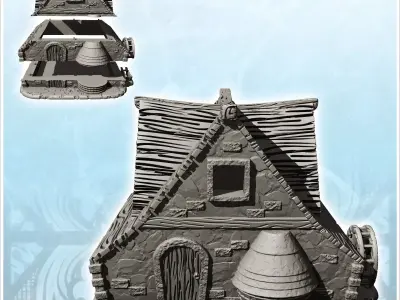 Wooden roofed mill with water wheel and floor 17 - Medieval Goth 3D print model