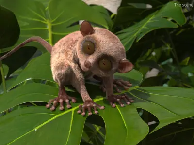  Tarsier Monkey in Tilted Head Pose Fur 
