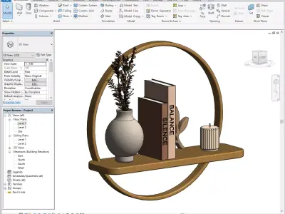 Japandi Wall Shelf with Planters Revit Family 3D model