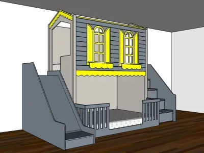 two-story bunk bed and play area 3D print model