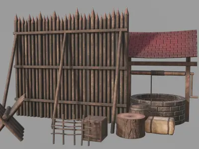 Medieval exterior assets Low-poly 3D model