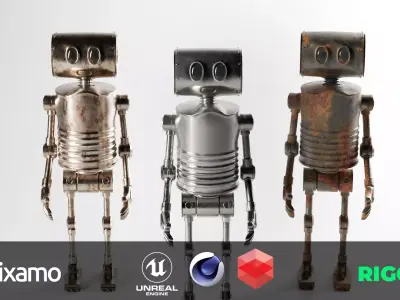 Game Ready Stylized Retro Robot Mixamo Ready Low-poly 3D model